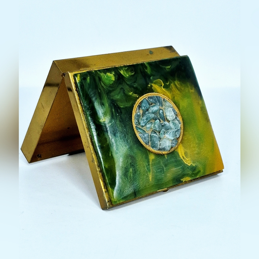 Vintage Green Bakelite and Jadeite Brass Case